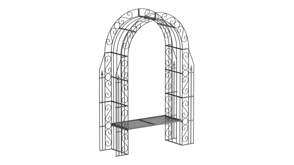 Rosenbogen Calabria mit Bank in pulverbeschichtet Anthrazit als 3D-Modell Rosenbogen Calabria mit Bank in pulverbeschichtet Anthrazit als 3D-Modell