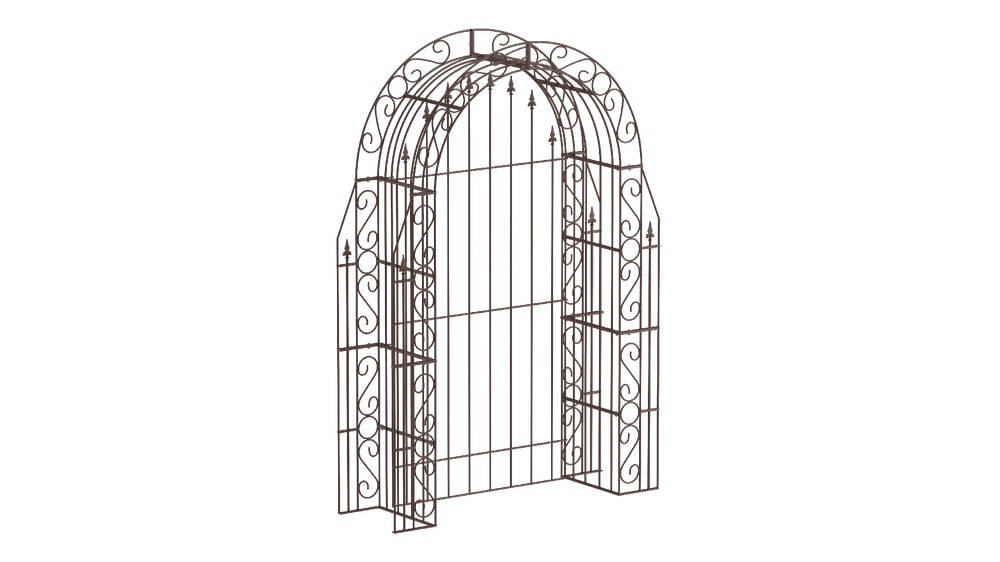 Rosenbogen Calabria mit Rückwand in pulverbeschichtet Sonderfarbe RAL 8017 Schokobraun als 3D-Modell Rosenbogen Calabria mit Rückwand in pulverbeschichtet Sonderfarbe RAL 8017 Schokobraun als 3D-Modell